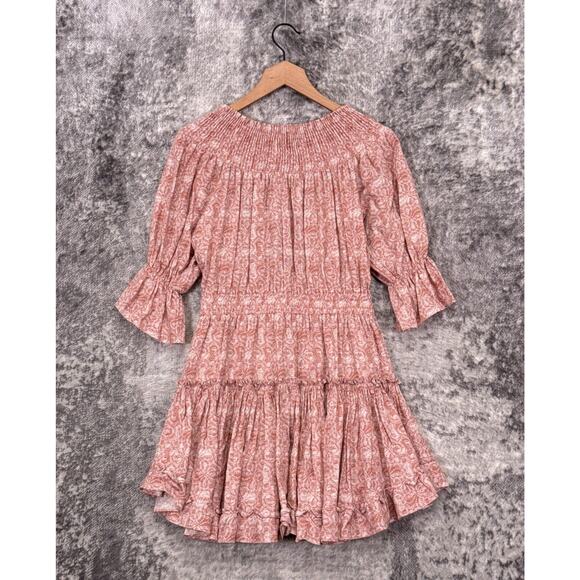 MISA Los Angeles Dress Medium Womens Linen Blend Smocked Off The Shoulder - Picture 1 of 7